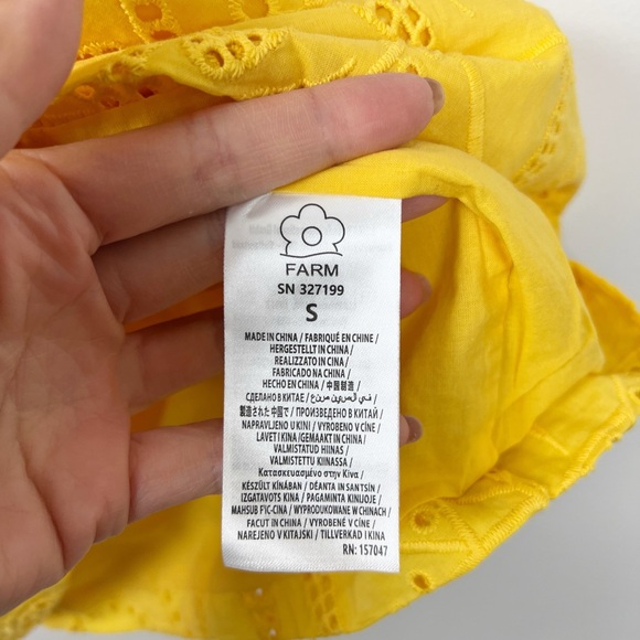 NWT Farm Rio Yellow Monstera Eyelet Short Sleeve Mini Dress S - Picture 6 of 7